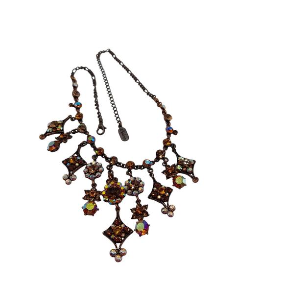 Felecia Topaz Rhinestone Dangle Necklace, Bronze Tone, 17 1/2 Inches, China - Picture 13 of 14